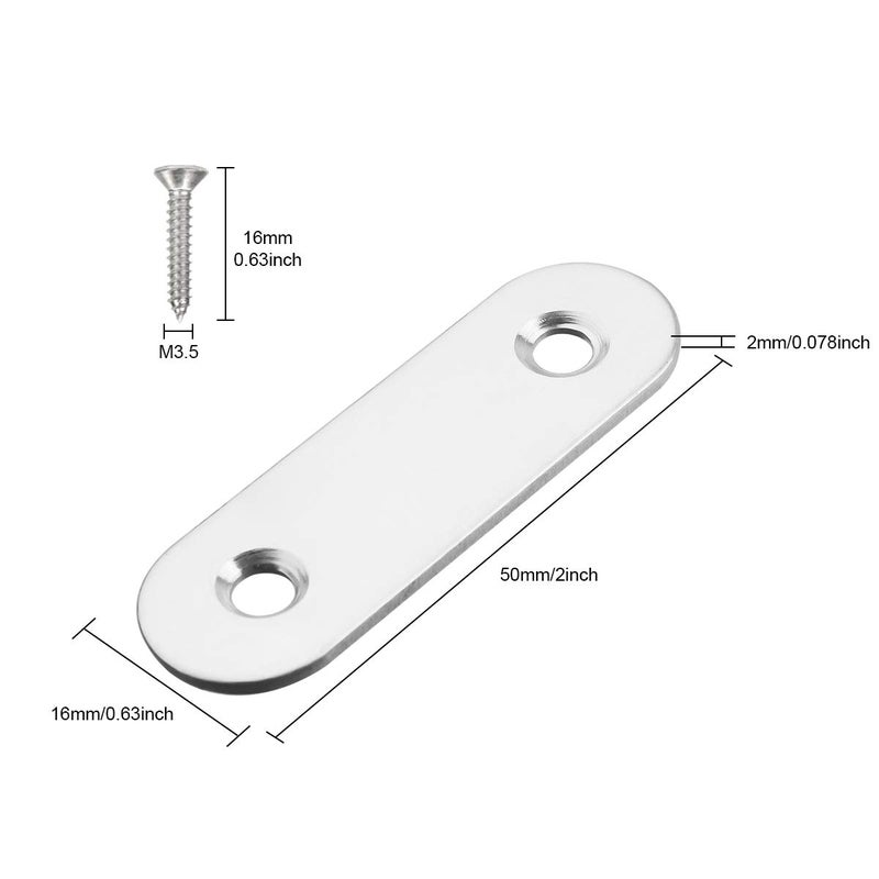 TOPPROS Pack of 50 Flat Corner Brace Plates Metal Joining Plates Connector Repair Bracket with Fixing Screws,2 inchx0.6x0.08 inch, 2 Holes,Stainless Steel, Silver Color - Image 5